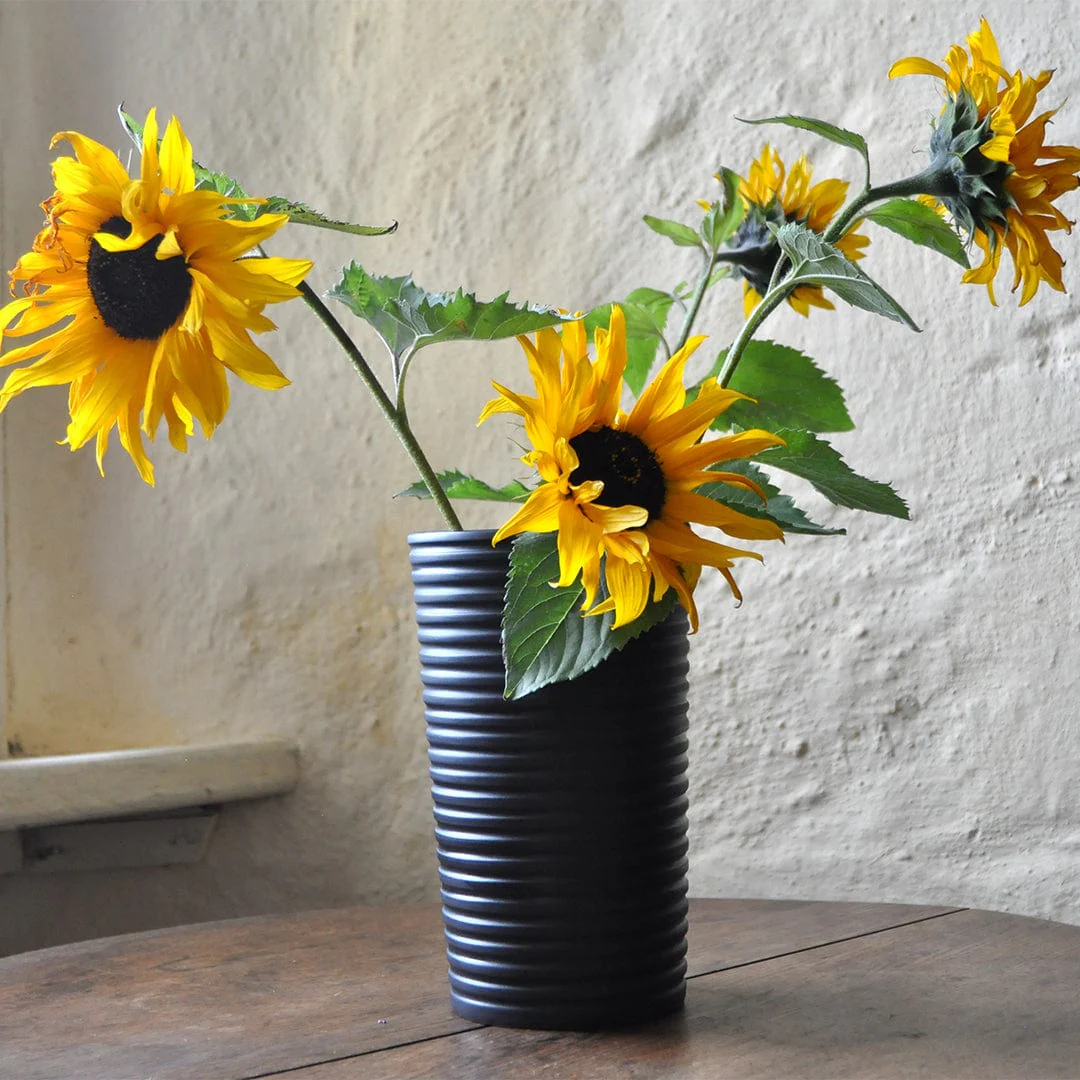 Black Ridged Large Vase - Image 2
