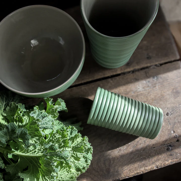 Green Ridged Large Vase - Image 2
